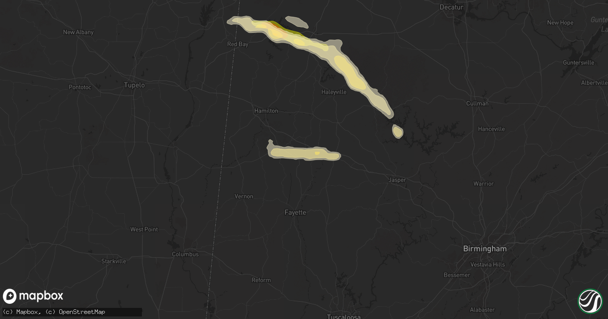 Hail map in Winfield, AL on March 13, 2025