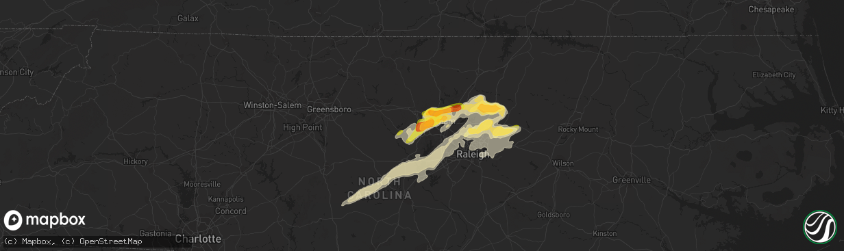 Hail map in Chapel Hill, NC on March 14, 2016