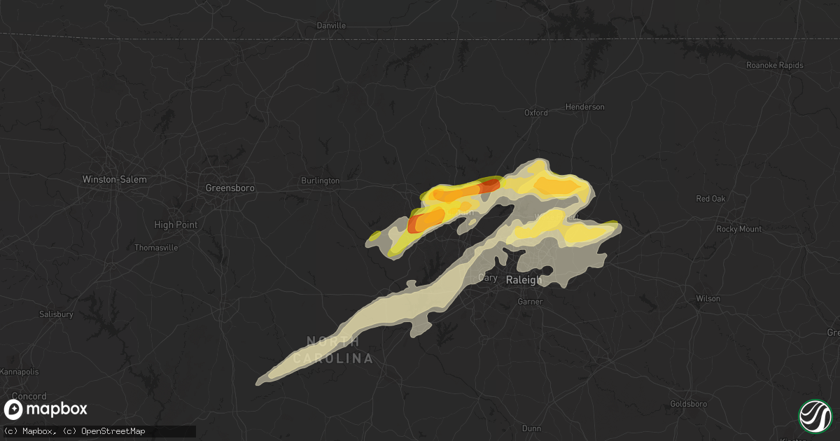 Hail map in Chapel Hill, NC on March 14, 2016