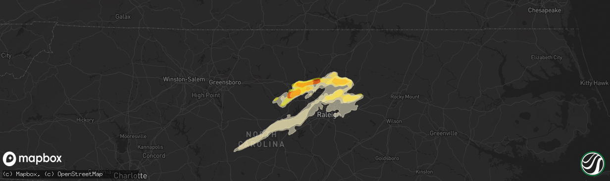 Hail map in Durham, NC on March 14, 2016