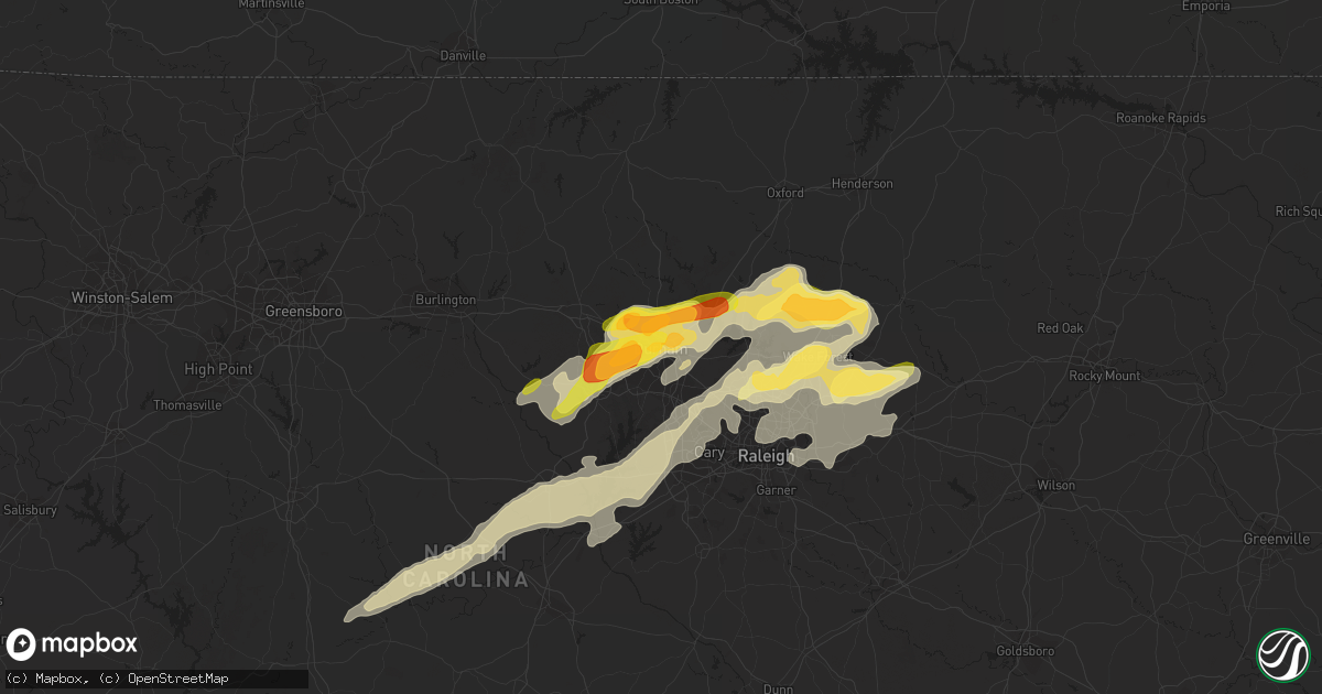 Hail map in Durham, NC on March 14, 2016