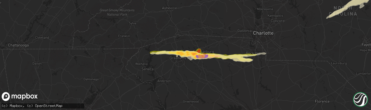 Hail map in Greer, SC on March 14, 2016