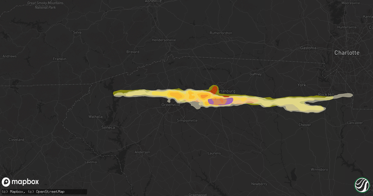 Hail map in Greer, SC on March 14, 2016