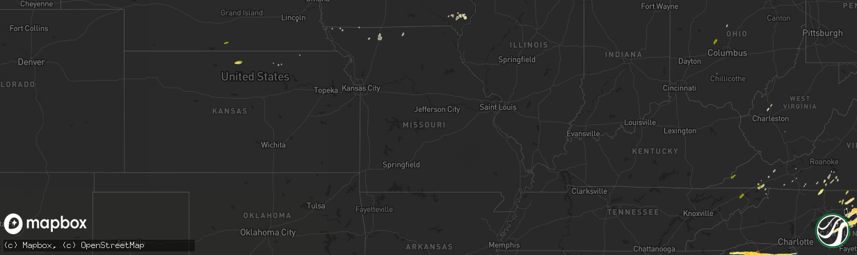 Hail map in Missouri on March 14, 2016