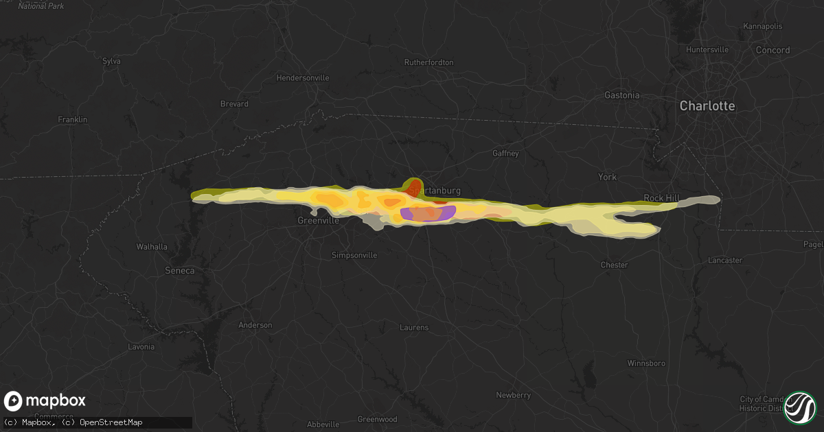 Hail map in Moore, SC on March 14, 2016