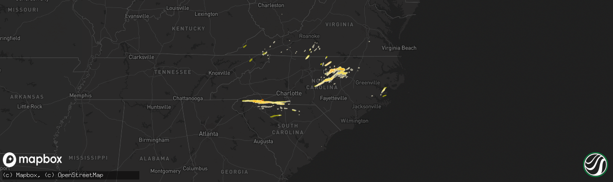 Hail map in North Carolina on March 14, 2016