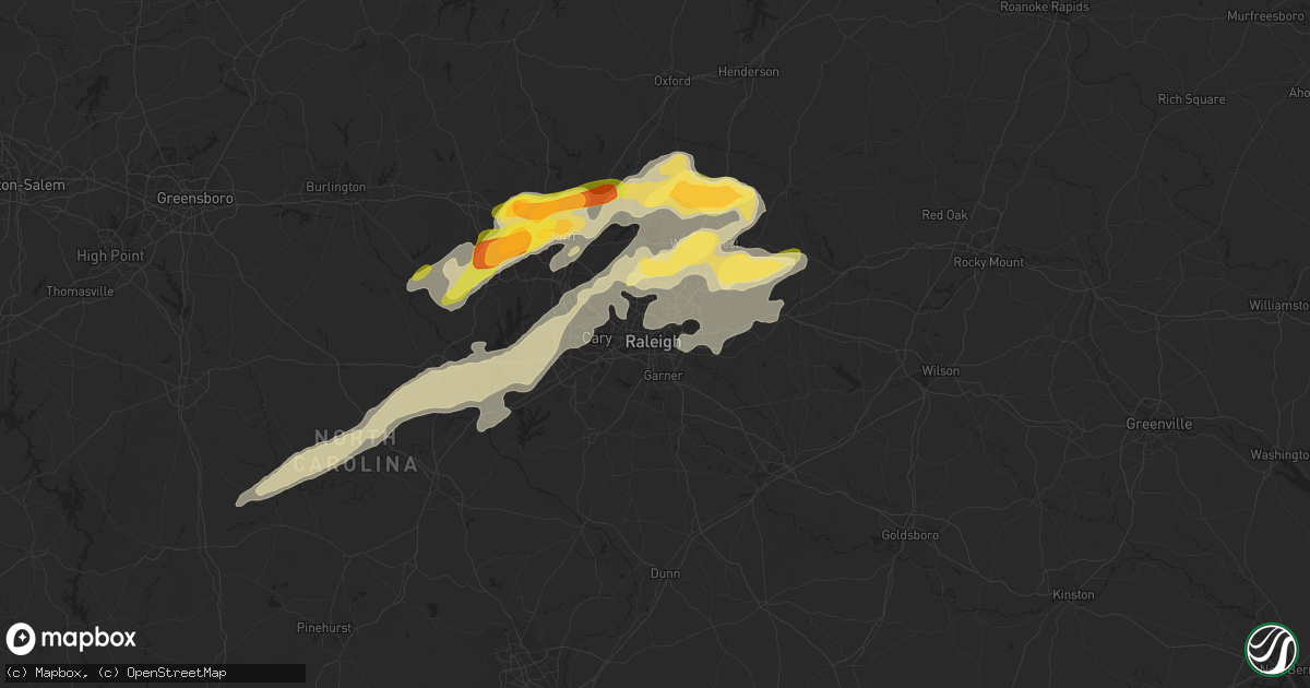 Hail map in Raleigh, NC on March 14, 2016