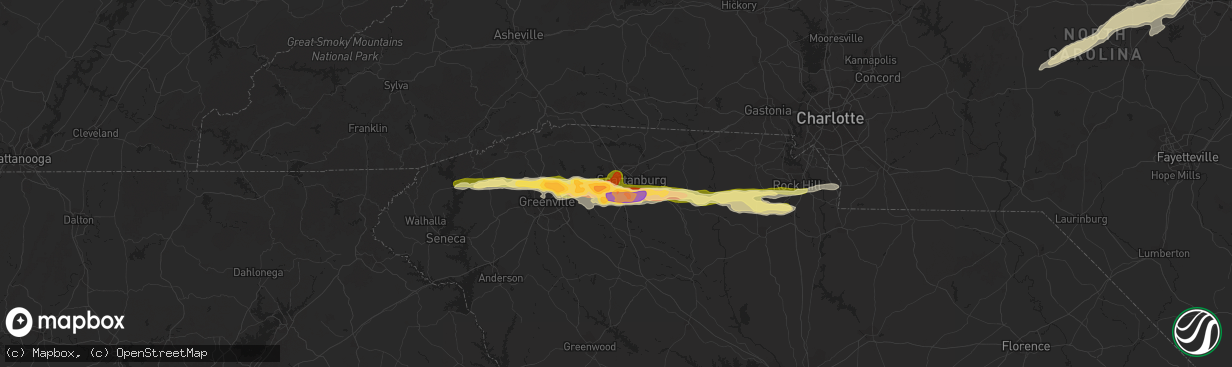 Hail map in Spartanburg, SC on March 14, 2016