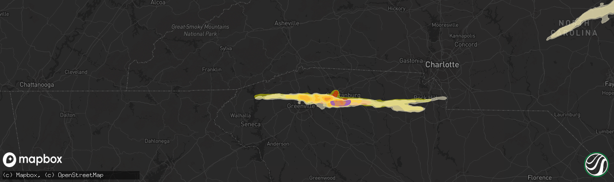 Hail map in Taylors, SC on March 14, 2016