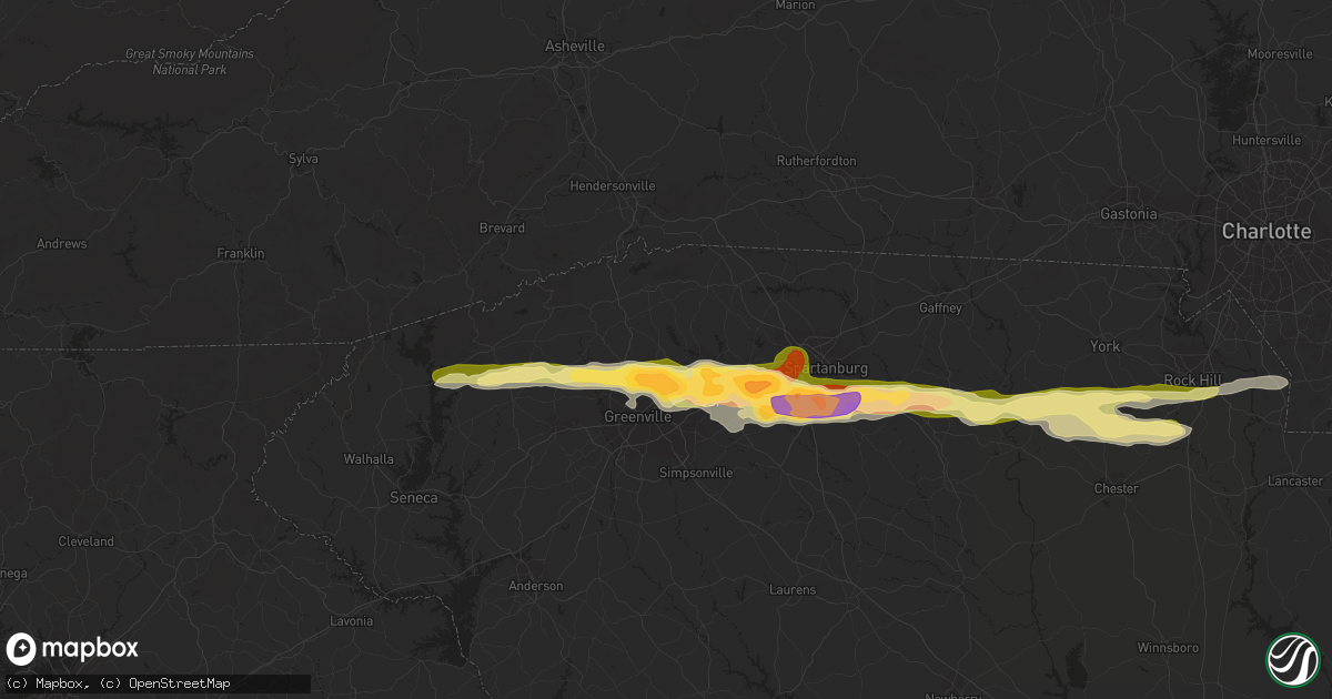 Hail map in Taylors, SC on March 14, 2016