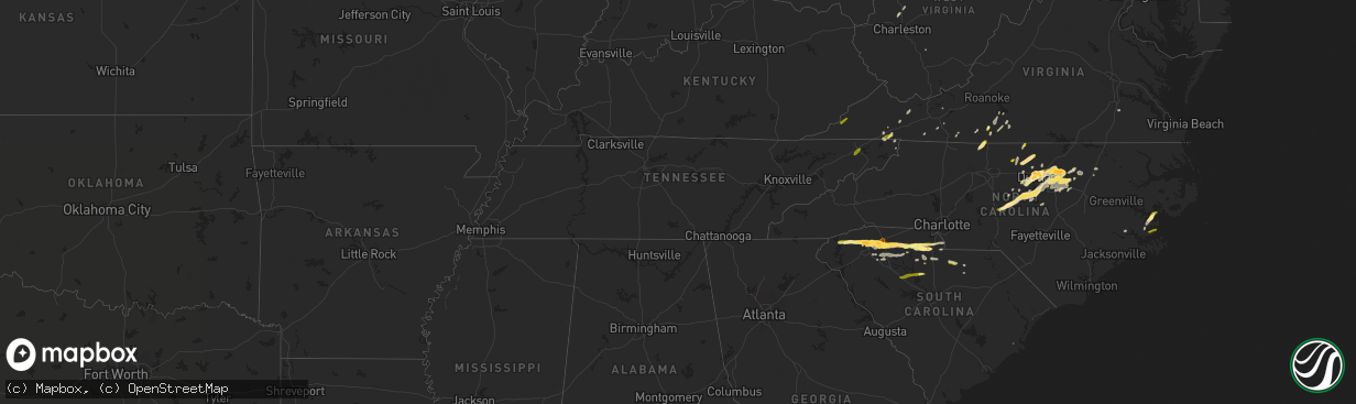 Hail map in Tennessee on March 14, 2016