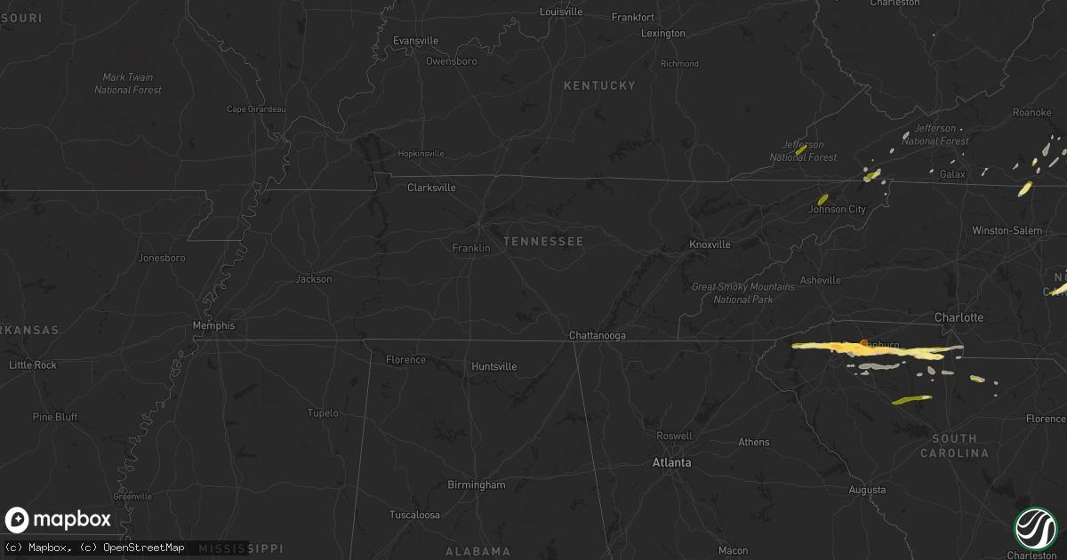 Hail map in Tennessee on March 14, 2016