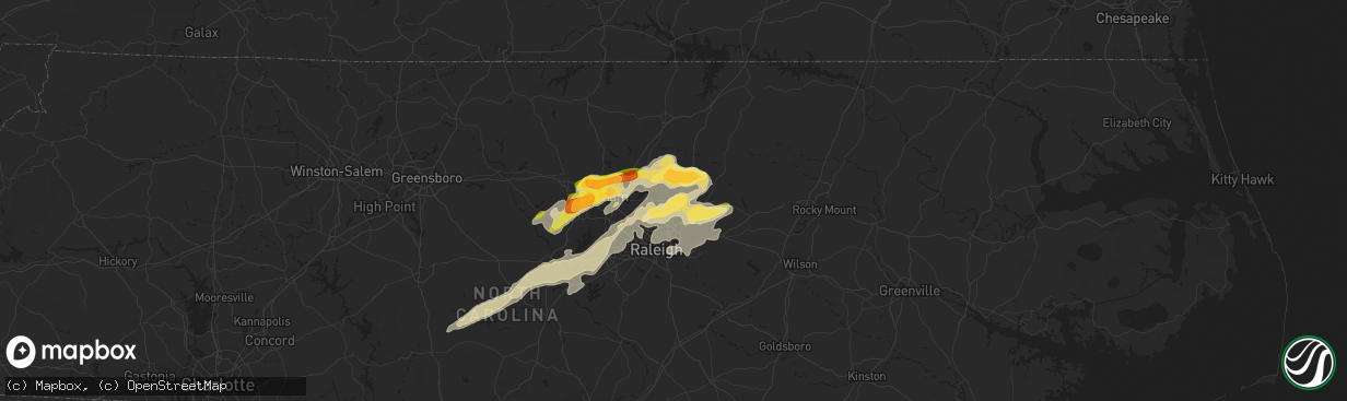 Hail map in Wake Forest, NC on March 14, 2016