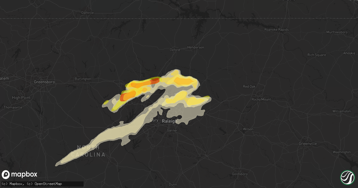 Hail map in Wake Forest, NC on March 14, 2016