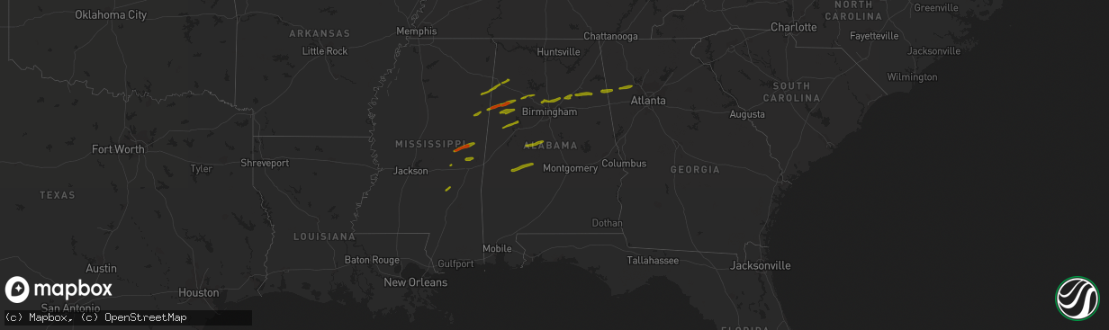 Hail map in Alabama on March 14, 2019