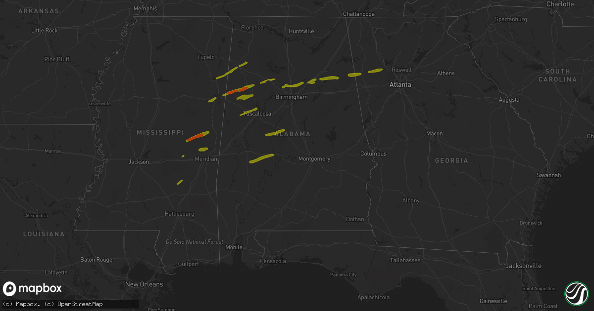 Hail map in Alabama on March 14, 2019