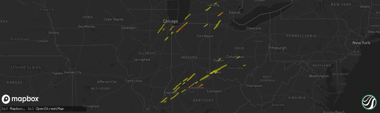 Hail map in Indiana on March 14, 2019