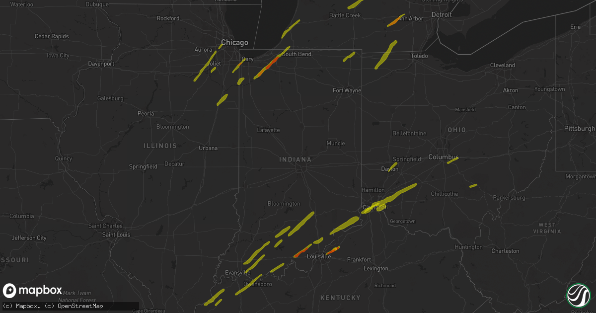 Hail map in Indiana on March 14, 2019