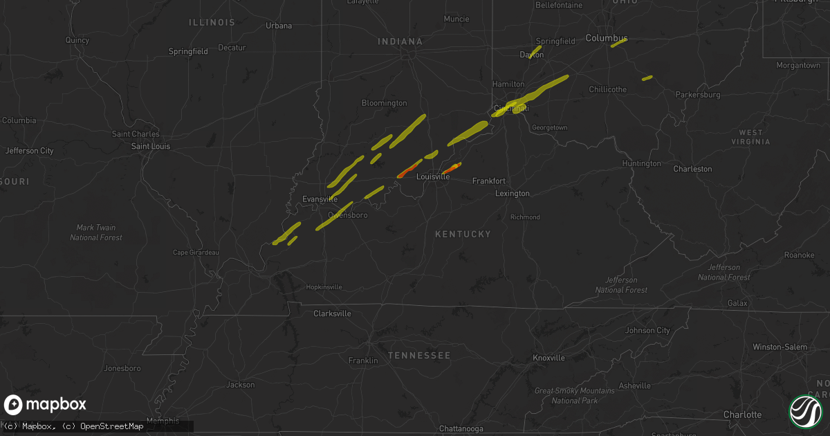 Hail map in Kentucky on March 14, 2019