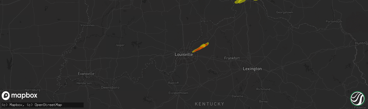 Hail map in Louisville, KY on March 14, 2019