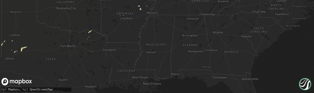 Hail map in Mississippi on March 14, 2020