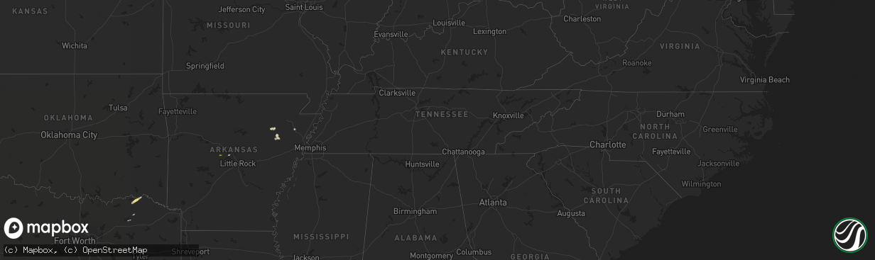 Hail map in Tennessee on March 14, 2020