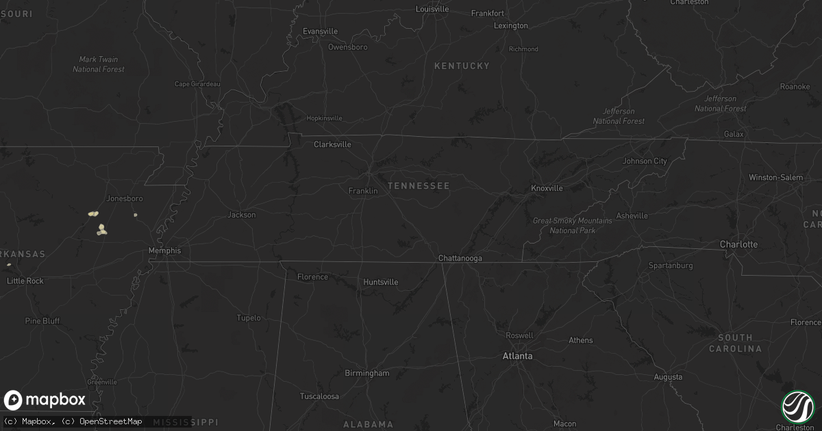 Hail map in Tennessee on March 14, 2020