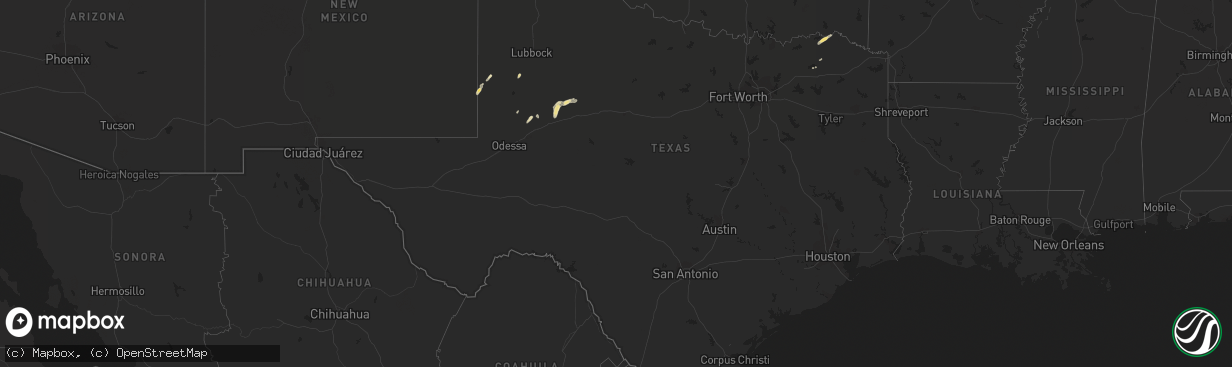 Hail map in Texas on March 14, 2020