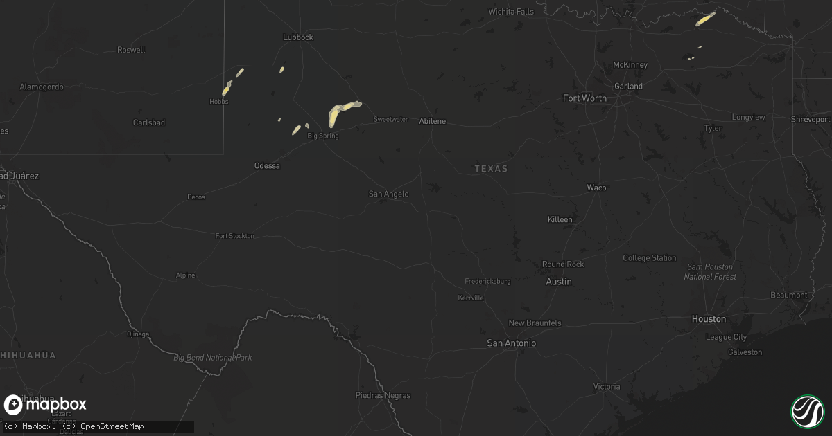Hail map in Texas on March 14, 2020