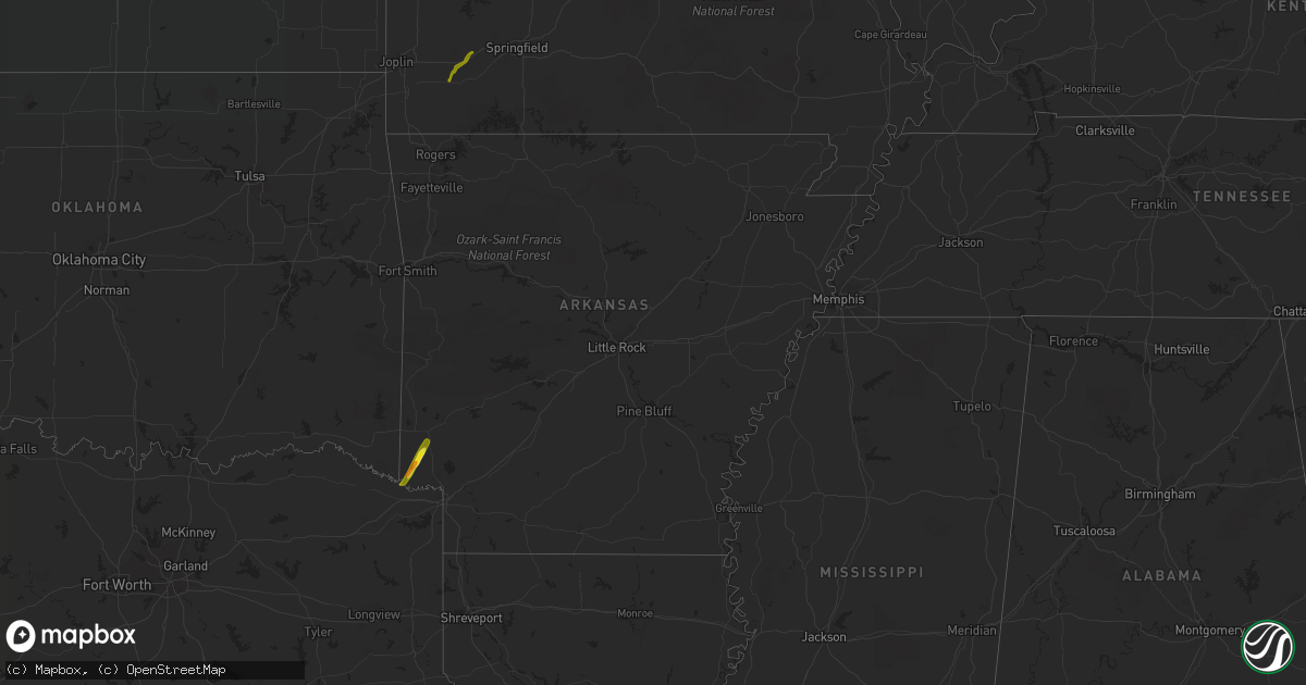 Hail map in Arkansas on March 14, 2021
