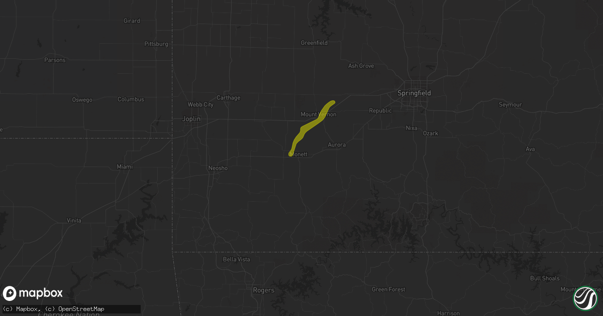 Hail map in Monett, MO on March 14, 2021