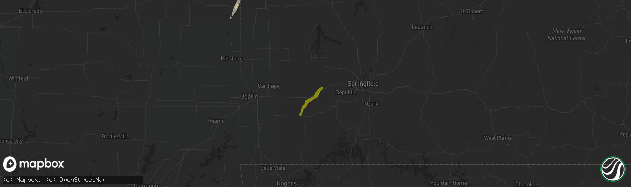 Hail map in Mount Vernon, MO on March 14, 2021