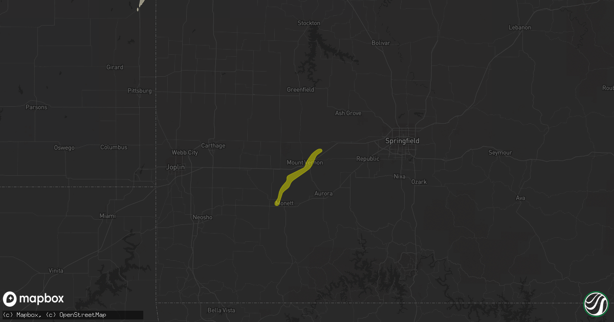Hail map in Mount Vernon, MO on March 14, 2021