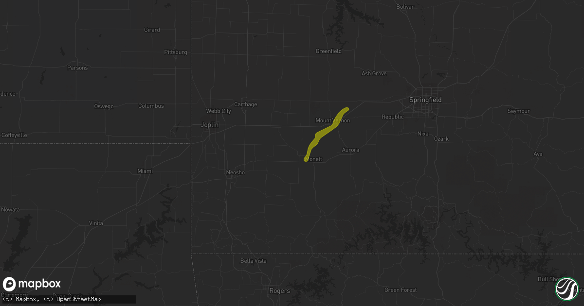 Hail map in Pierce City, MO on March 14, 2021