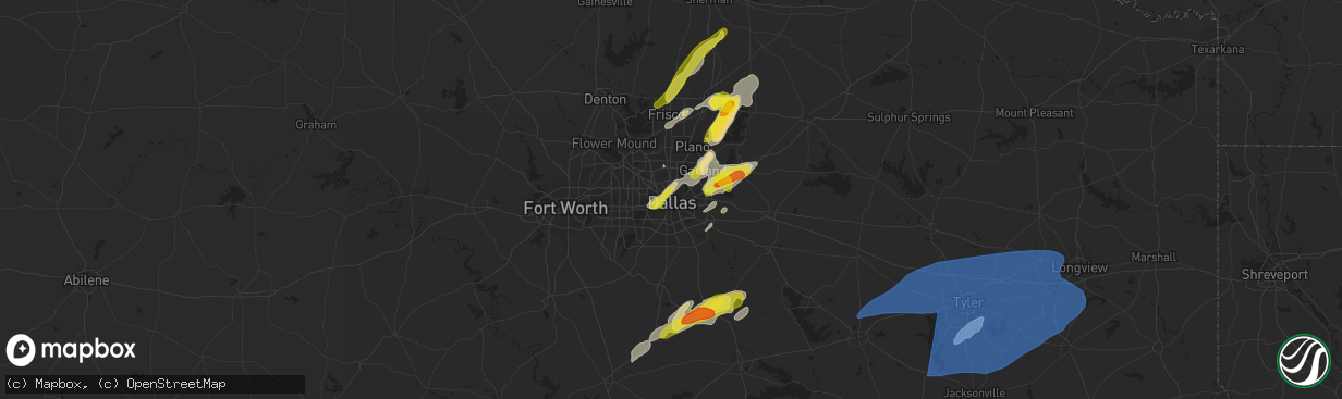 Hail map in Dallas, TX on March 14, 2022