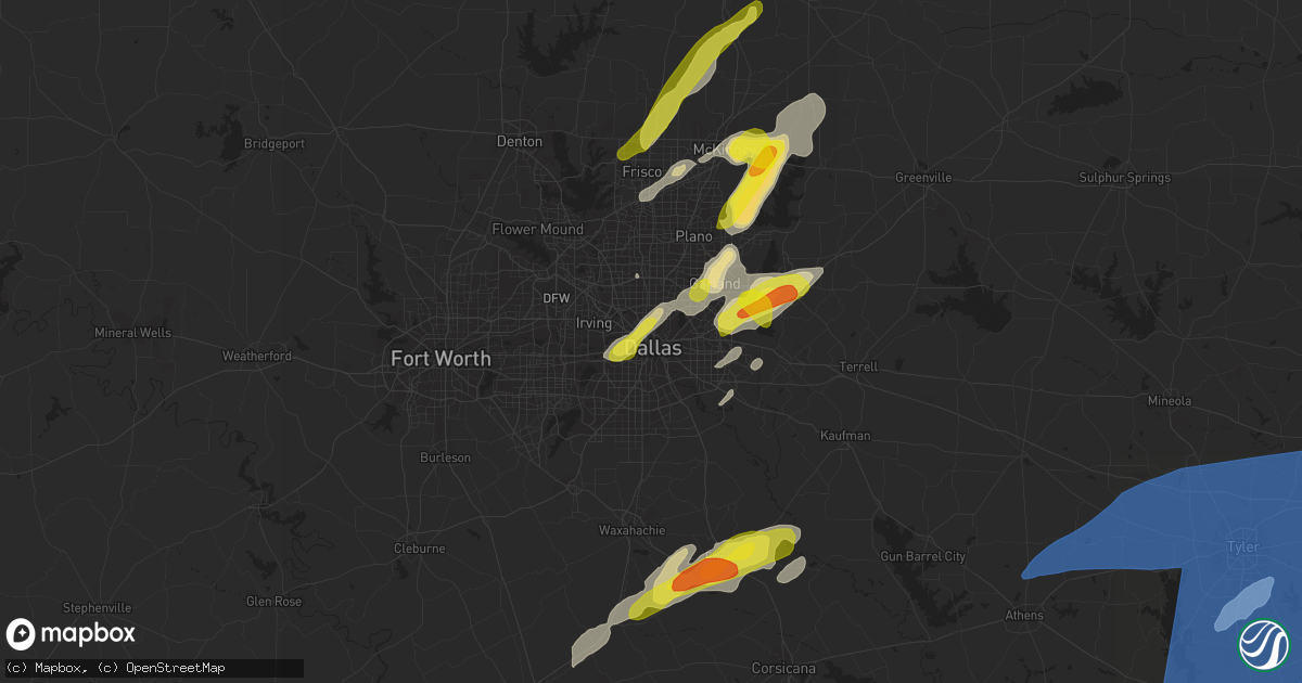 Hail map in Dallas, TX on March 14, 2022