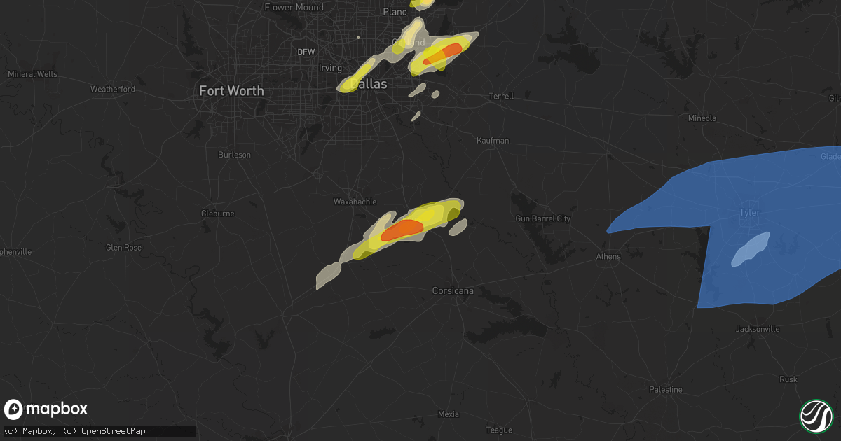 Hail map in Ennis, TX on March 14, 2022