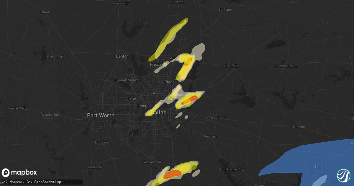 Hail map in Garland, TX on March 14, 2022