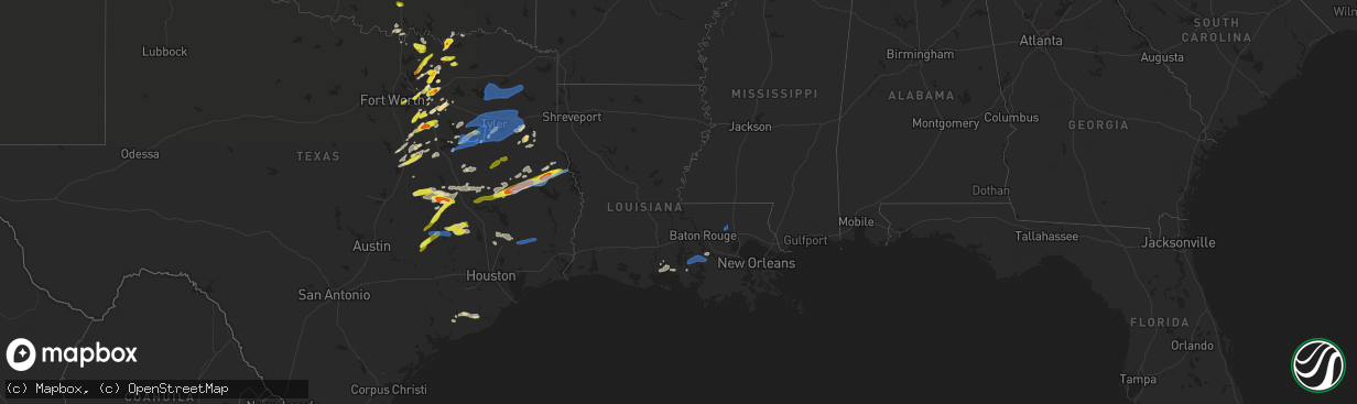 Hail map in Louisiana on March 14, 2022