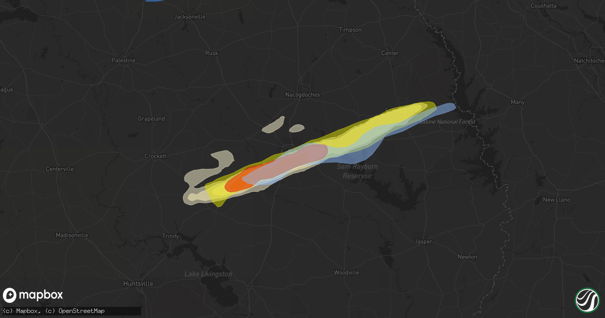 Hail map in Lufkin, TX on March 14, 2022