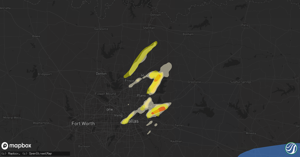 Hail map in Mckinney, TX on March 14, 2022