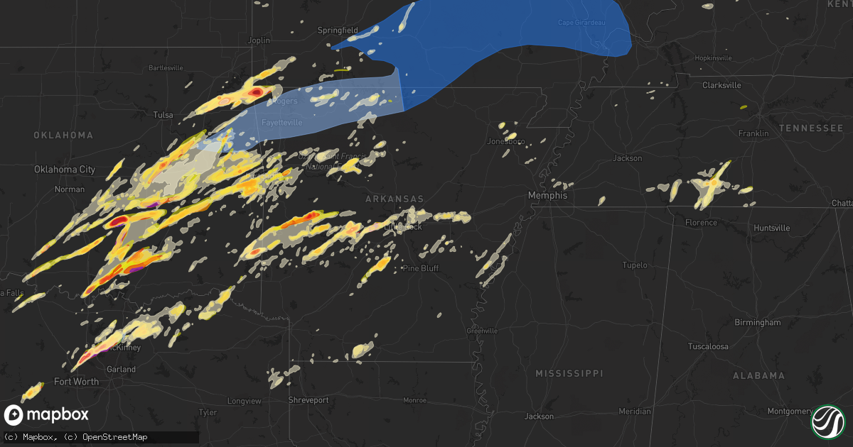 Hail map in Arkansas on March 14, 2024
