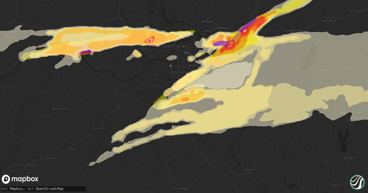 Hail map in Arnold, MO on March 14, 2024