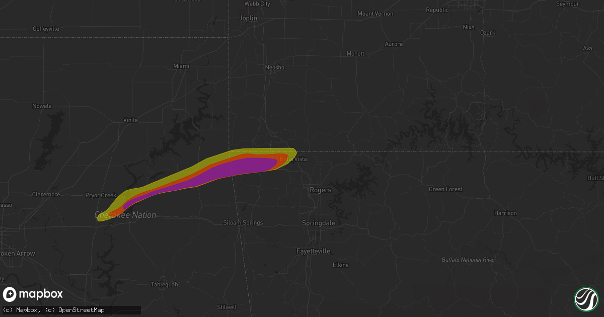 Hail map in Bella Vista, AR on March 14, 2024
