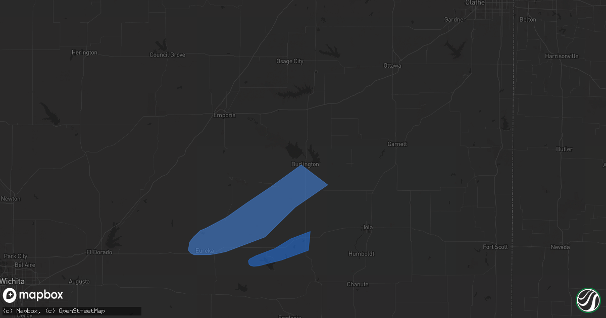 Hail map in Burlington, KS on March 14, 2024