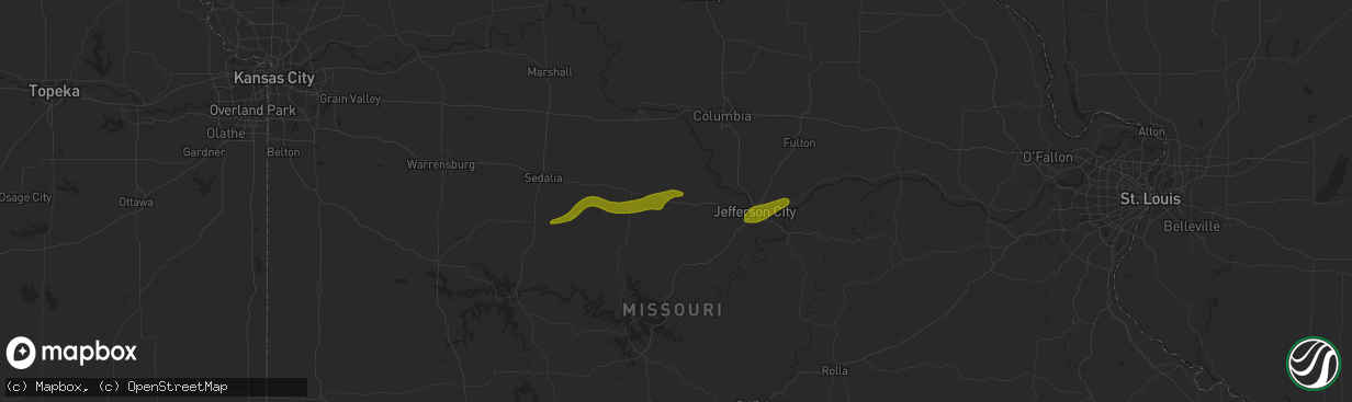 Hail map in California, MO on March 14, 2024