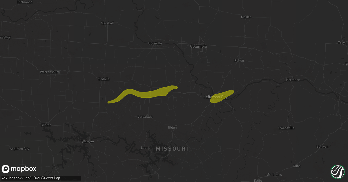 Hail map in California, MO on March 14, 2024