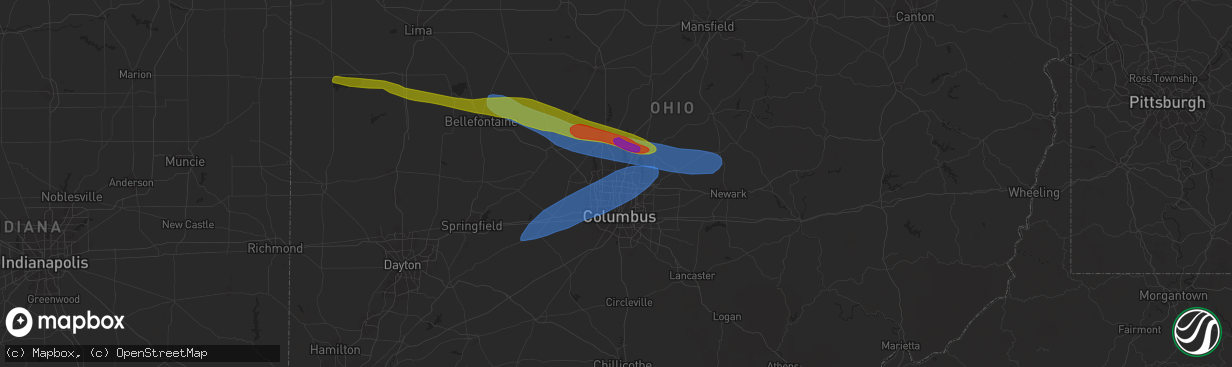 Hail map in Columbus, OH on March 14, 2024
