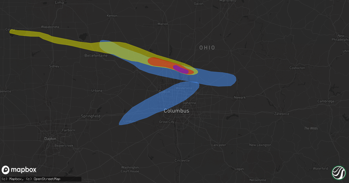 Hail map in Columbus, OH on March 14, 2024