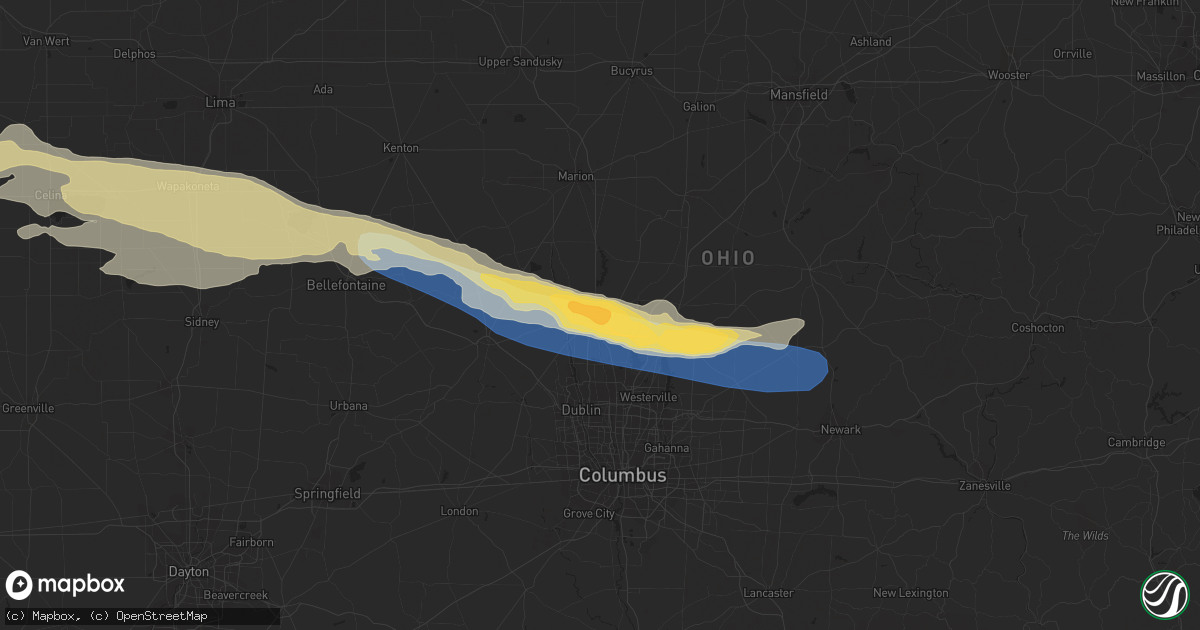 Hail map in Delaware, OH on March 14, 2024